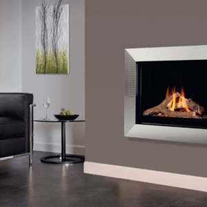 Celena contemporary gas fire, inset wall mounted with stunning black interior and chrome trim