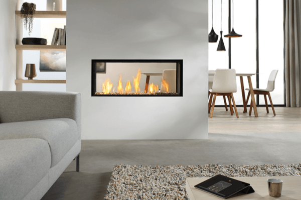 Metro 100XT Tunnel Eco Wave is a see-through balanced flue gas fire for a room divider or adjoining rooms, making an impressive 3D spectacle. The burner spreads the fire across the entire width and depth of the fire bed, while the extra tall glass window provides a much higher flame picture than that of ordinary gas fires.