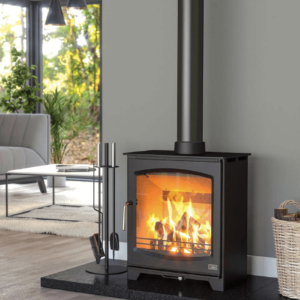 The paired-down simplicity of the Avon makes for a thoroughly stylish option for modern urban settings as well as traditional homes. This elegant black stove comes with matching black pipework and a large viewing window.