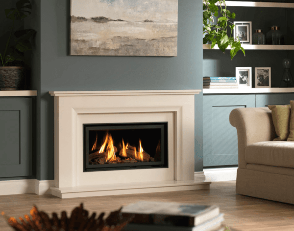 The Ravel 800 glass fronted electric fire shown here in the Siena Micro marble surround, and Edge trim, for the sleek trimless look.