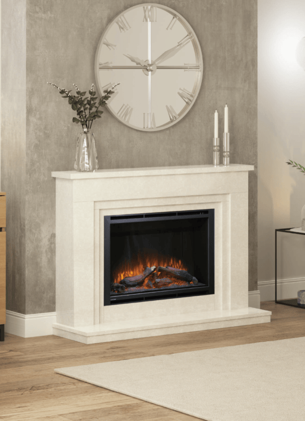 52” Wayland electric fireplace in manila micro marble complete with 950 black widescreen electric fire.
