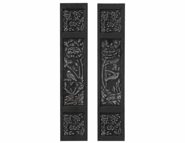 Elegant Fires, Cast Iron Bird Panels, Polished inserts, black decorative bird panels