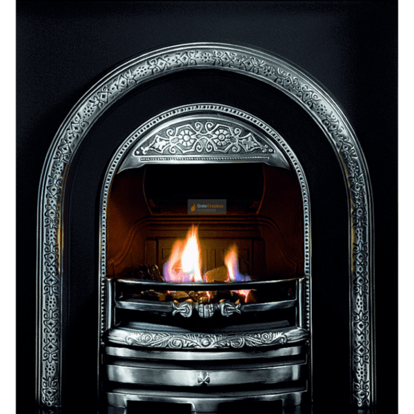 Elegant Fires, HD Gallery Bolton Arch, Black and Silver Highlighted Arch pictured in a black insert