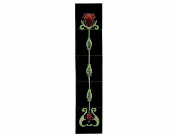 Elegant Fires, Tubeline Tulip Tile for Cast iron Insert, burgundy rose on green stalk, decorative ceramic time for cast iron insert