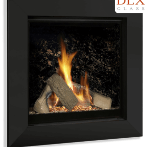 Beautiful Asencio Delux gas fire with black and gold interior