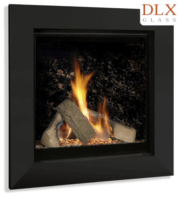 Beautiful Asencio Delux gas fire with black and gold interior